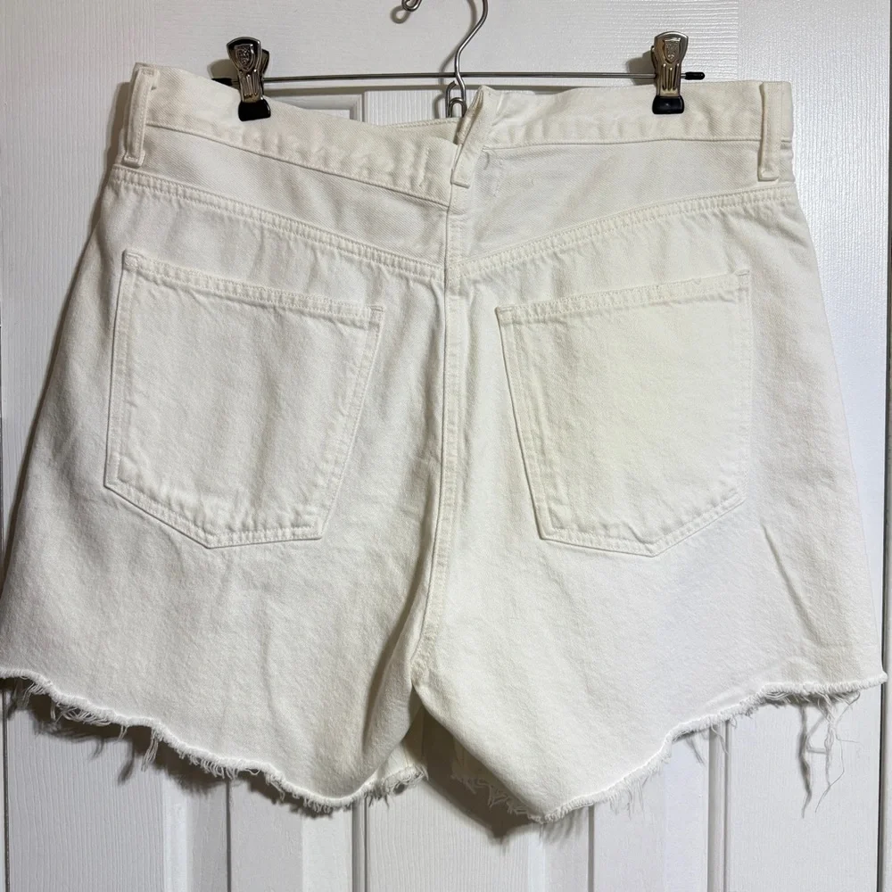 NWT Agolde criss cross element white jean denim long shorts size 31 10 4” inseam
